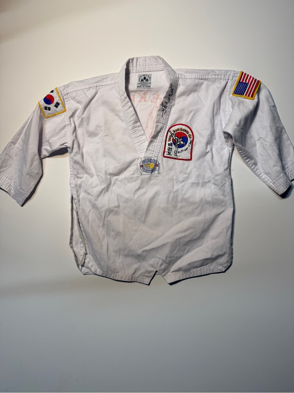Youth White Martial Arts Gi Jacket with Flags & Patches
